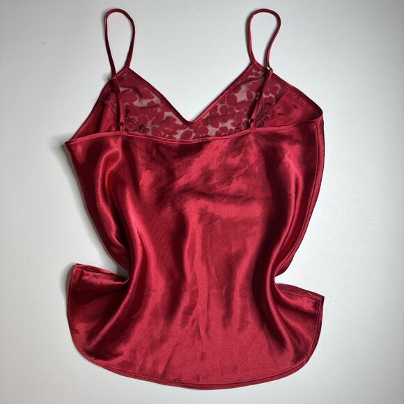 Vintage Private Luxuries Red Satin Slip Dress Nightgown Small Sheer Top Babydoll - Picture 4 of 11